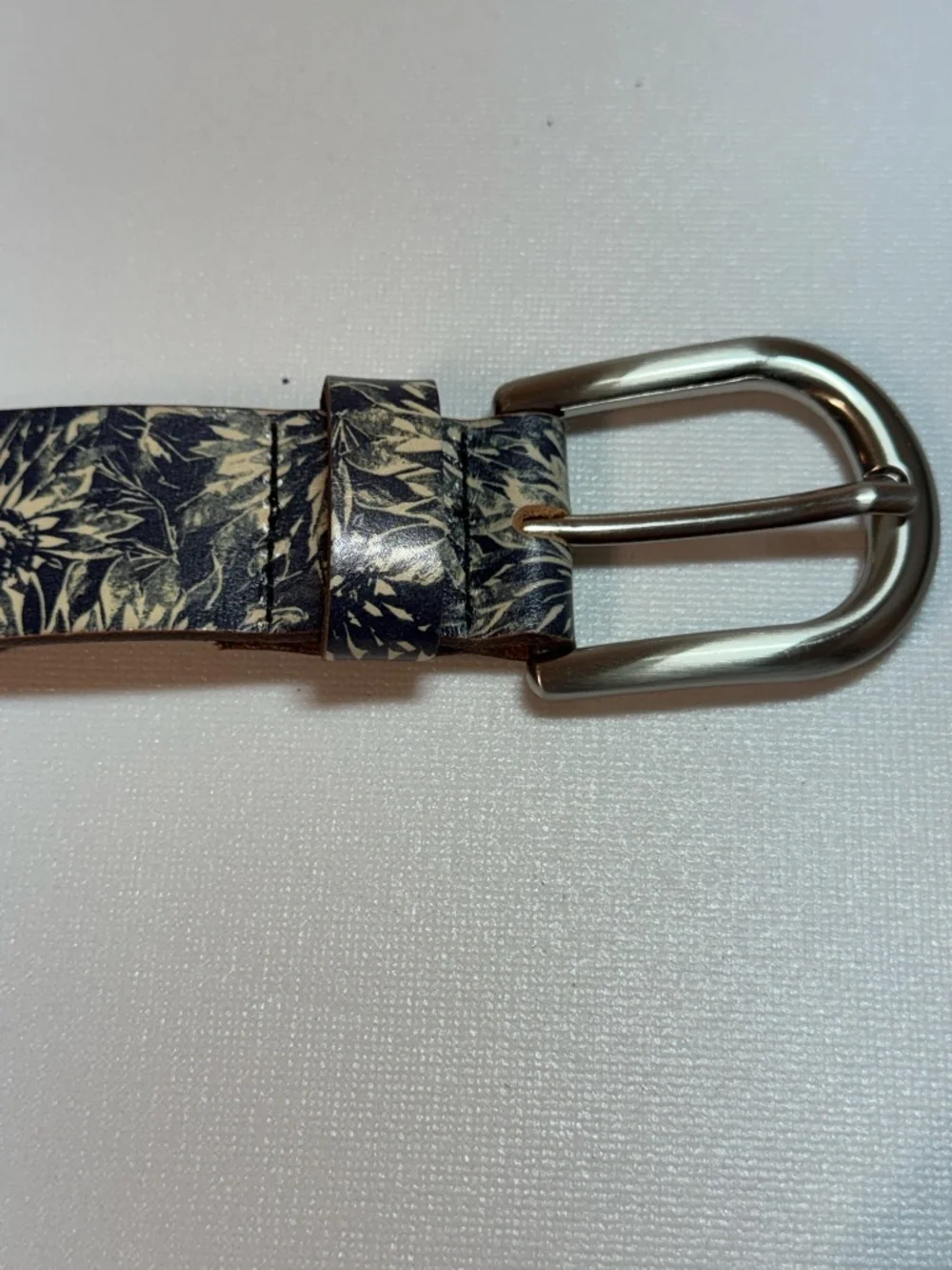 Patricia Nash Leather Floral Botanical Belt Navy Tan Size S